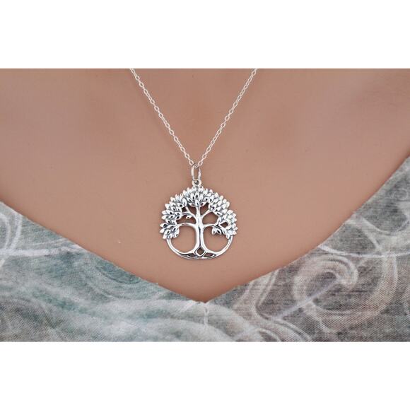 Sterling Silver Tree Pendant Necklace, Silver Tree Pendant Necklace - Picture 5 of 6